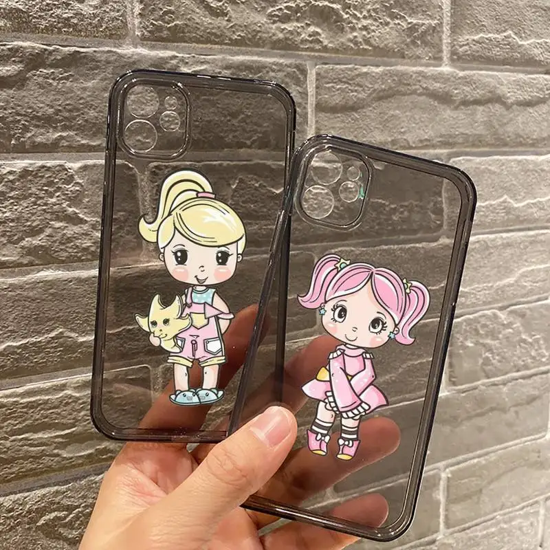 

Cartoon cute girl Phone Case For iPhone 7 8 11 12 X XS XR MINI Pro Max Plus Retro Black Grey clear transparent