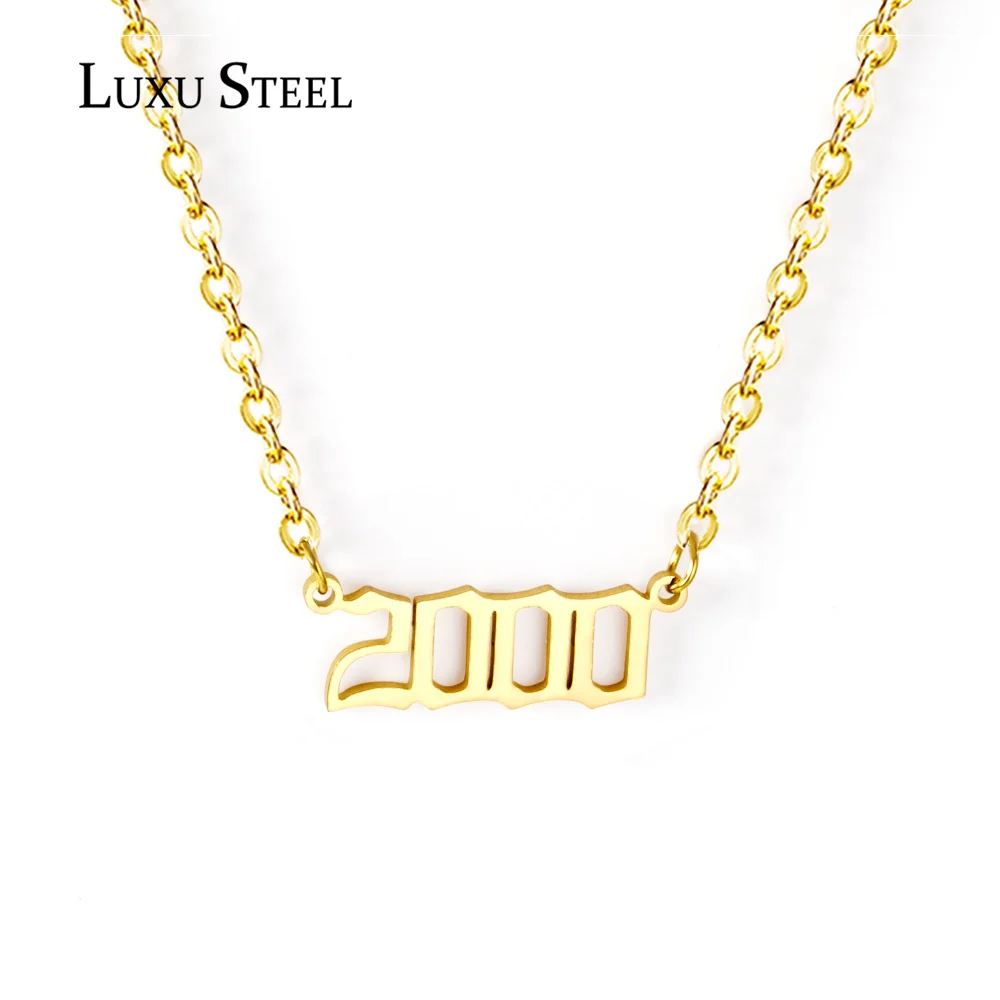 

LUXUSTEEL Stainless Steel Number Letter Necklaces Stainless Steel 1920 to 2015 Gold Color Cross Chain Necklace Wholesale Party