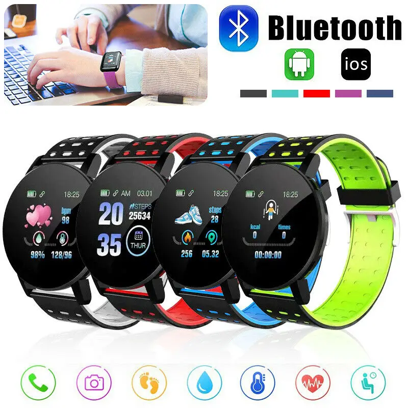 

Smart Watch Men Women Blood Pressure Sport Round Smartwatch Waterproof Digital Electronic Clock for Android IOS 119 Plus