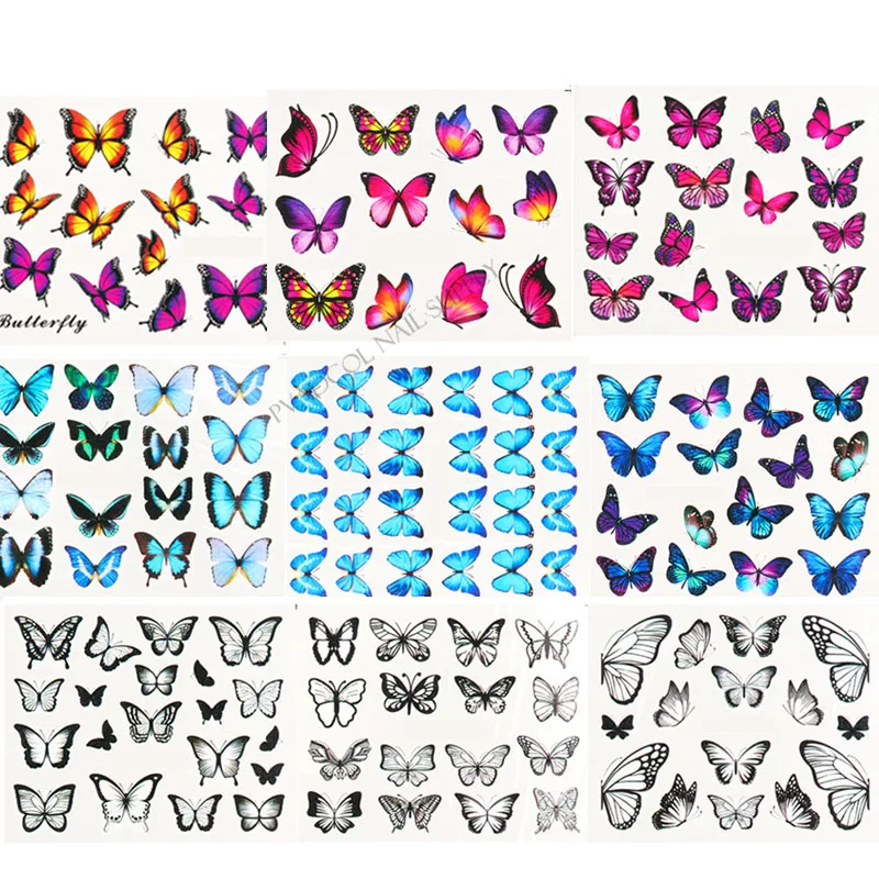Наклейки для ногтей с бабочками переводные наклейки ногтевого дизайна фольга