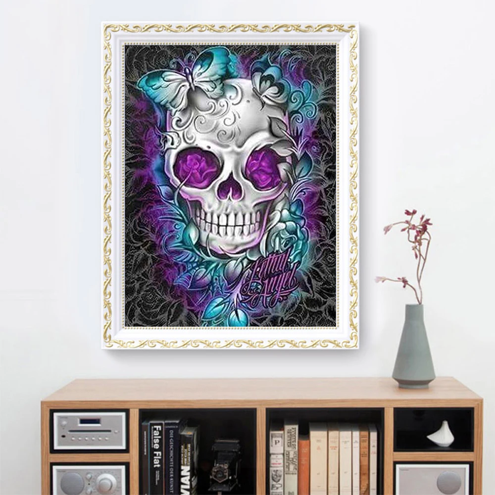

5D Diy Diamond Painting Cross Stitch Skull Butterfly Full Square Round Diamond Embroidery Home Mosaic Needlework Rhinestones Kit