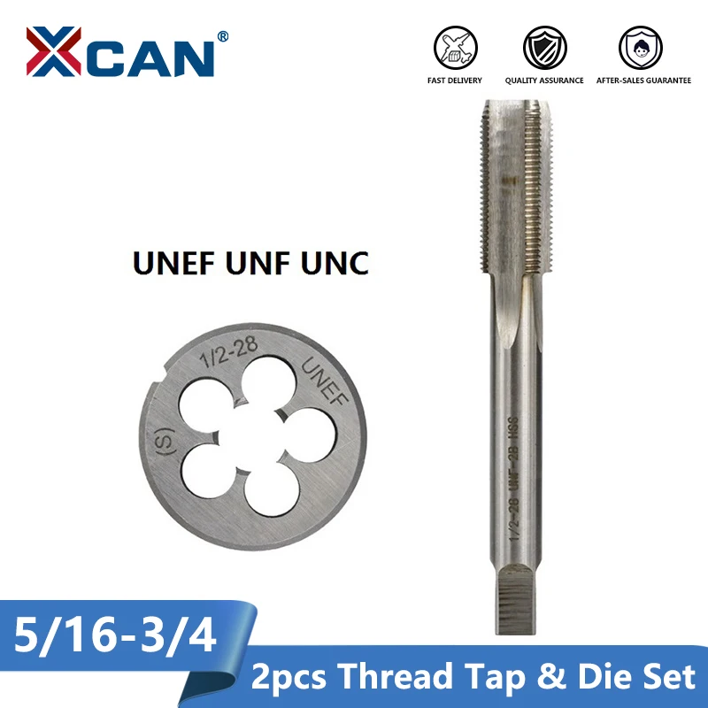 XCAN 2pcs UNEF UNF UNC Thread Tap and Die Set Machine Plug Tap High Speed Steel Metal Tapping Tool Set Screw Die Tap Drill