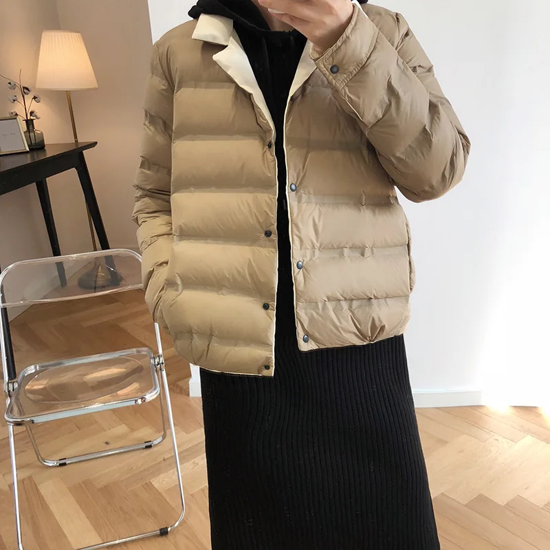 Женская Двухсторонняя куртка на утином пуху короткая парка белом однобортное