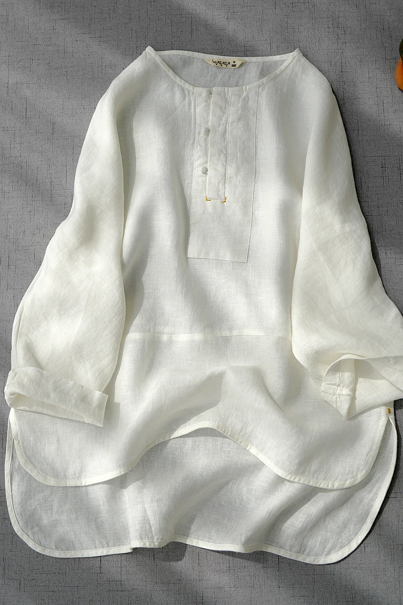 

Spring Autumn New Women All-match Loose Japan Style Comfortable Water Washed Linen Pullover Shirts/Blouse