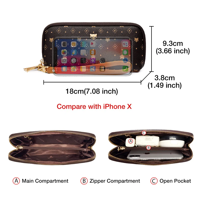 FOXER Women Printing Clutch Bag PVC Leather Cosmetic Bag Lady Money Bag Storage Female Long Clutch Wallet Classic Phone Purse