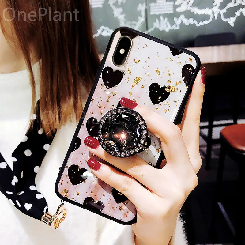 Роскошный Блестящий 3D чехол с леопардовым принтом для iPhone 6, 7, 8 Plus, X, XR, Xs, Max, Кристальный держатель для samsung S8, S9, S10, Note 8, 9, чехол
