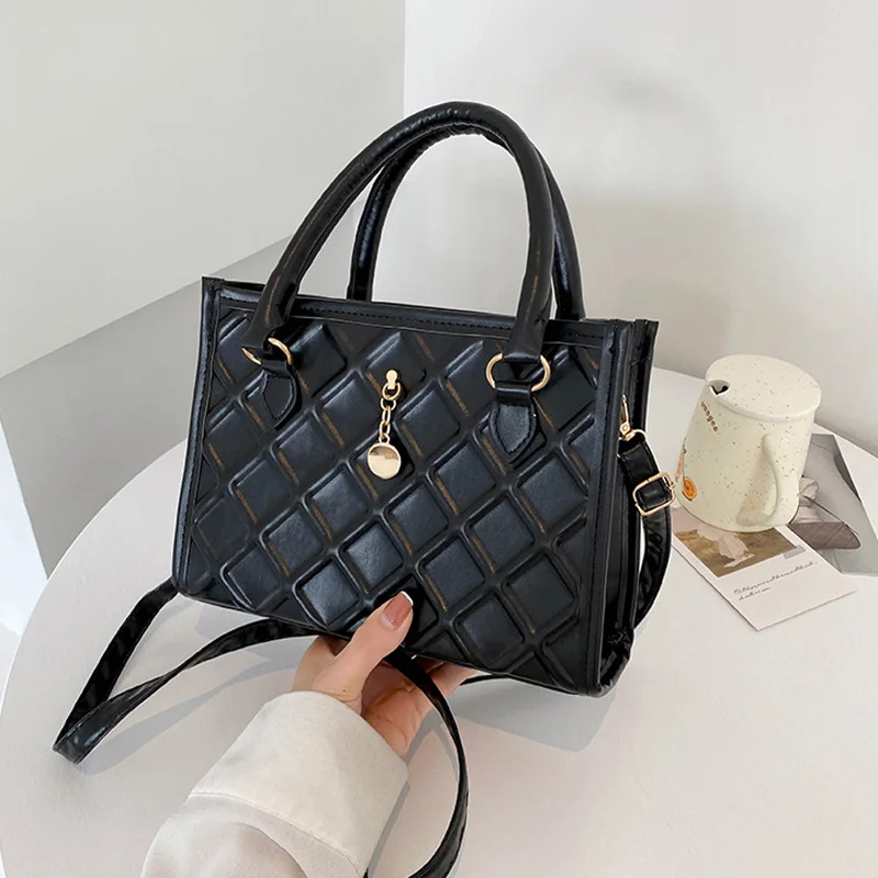 

Популярная женская сумка с ручками сверху, модная клетчатая сумка через плечо, квадратные сумки через плечо из искусственной кожи для женщи...