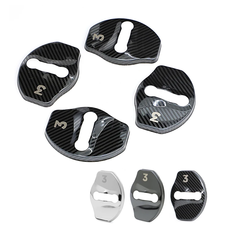

Door Lock Cap Cover for Tesla Model 3 2018 2019 2020 Car Styling Stainless Steel Protection Carbon Fiber Black Silver