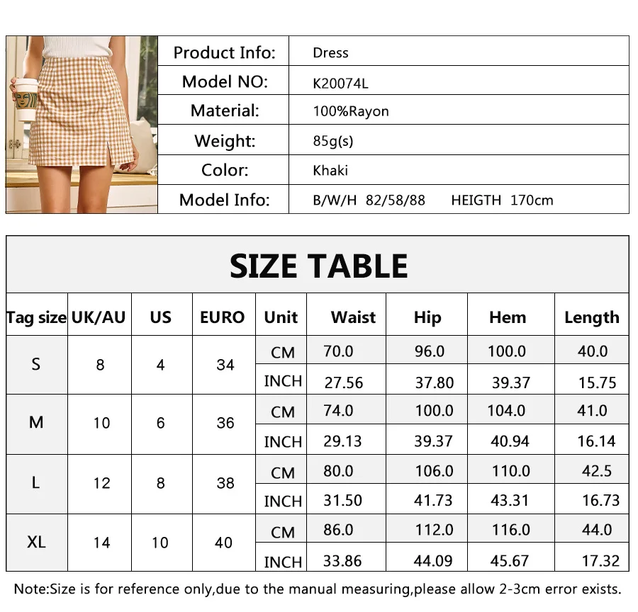 

Summer Plaid A-line Back Zipper Skirt Side Slit Design Sweet Lady Pencil Skirt All-match Daily College Style Fashion Skirts S-XL