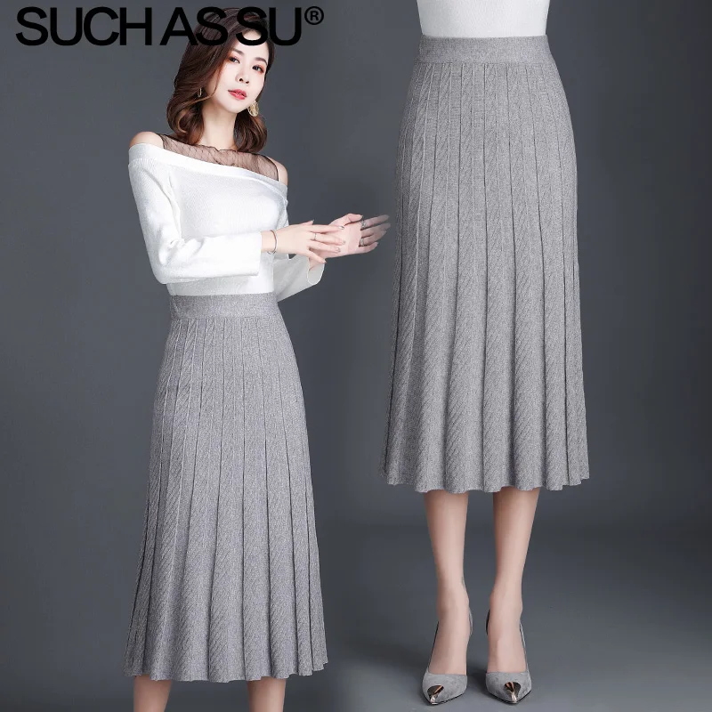 Новинка 2019 женские вязаные юбки Осень зима черный серый абрикосовый цвета