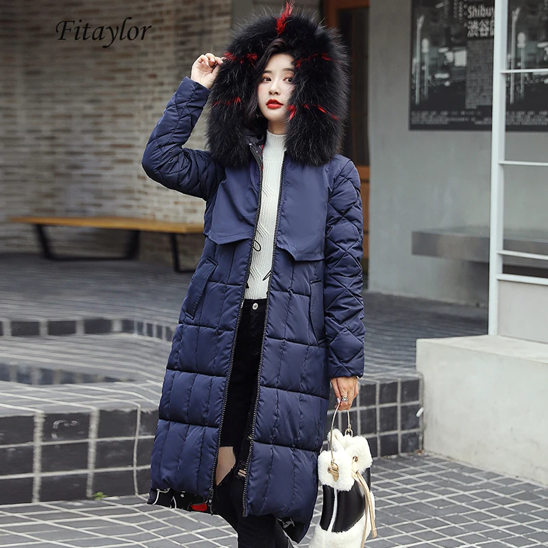 Fitaylor зимняя длинная куртка женская хлопковая стеганая теплая парка с большим