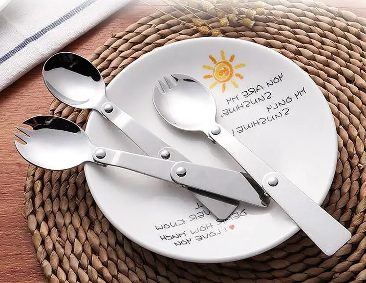 Bestellen Outdoor Camping Wandern Edelstahl Metall Gabel Löffel Geschirr Cookout Picknick Faltbare Folding 304 Spork Großhandel