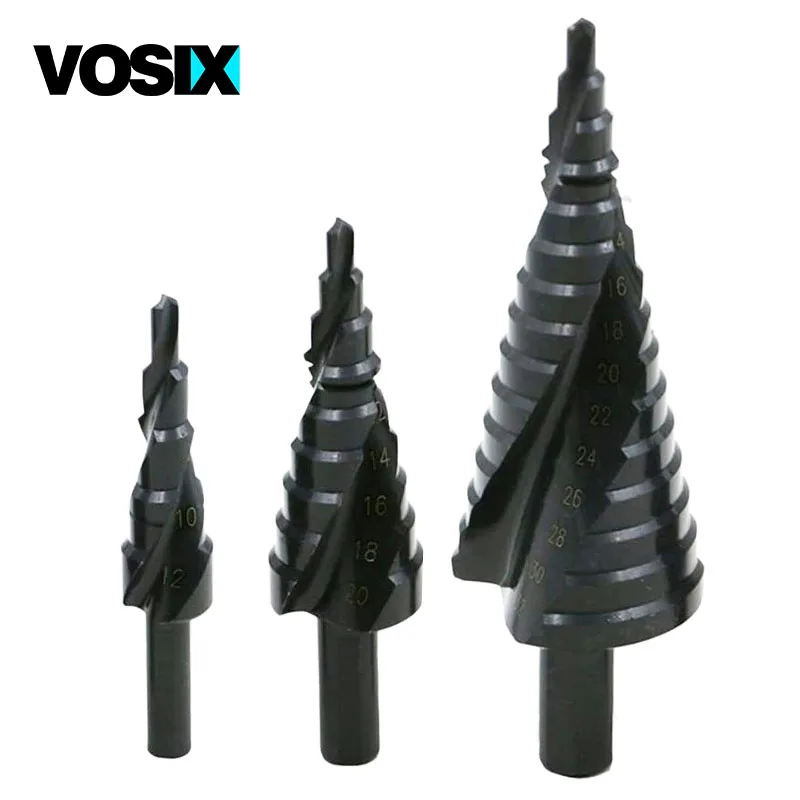 

Hss Titanium Spiral Grooved Step Drill Bits 4-12mm 4-20mm 4-32mm Step Cone Cutting Tools Woodworking Metal Hole Drill Bits