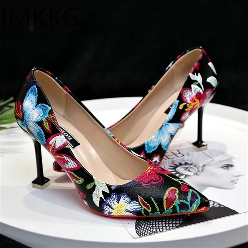 Женские туфли с острым носком туфли-лодочки этническим принтом вечерние на