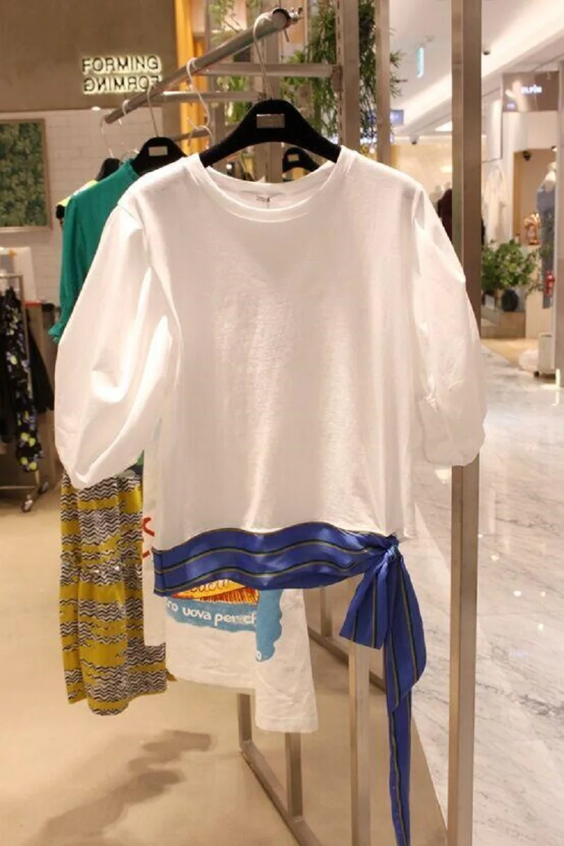 

Women's Summer Tshirt New Fashion Lace Up Hem T-shirt Girls Ladies Tops White T-shirt Nancylim