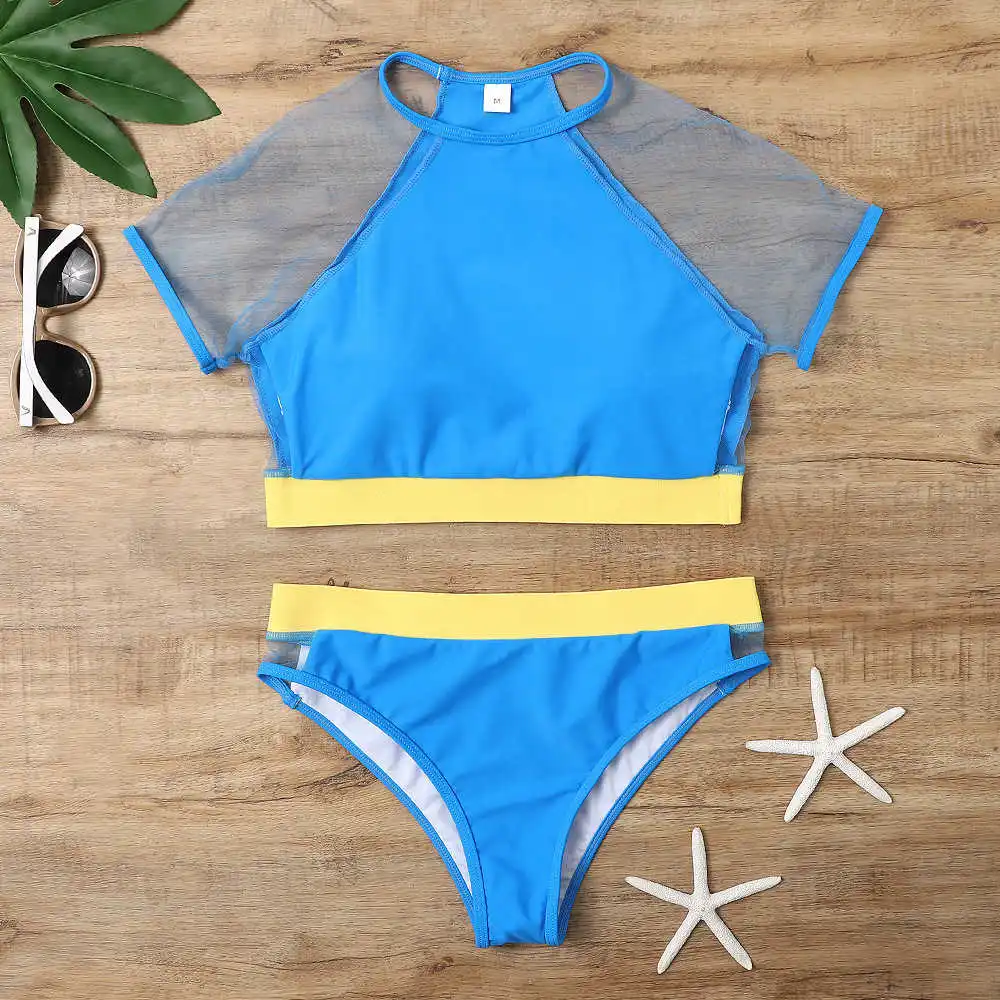 

Vigorshely High waist Swimwear Women Sexy Mesh Hollow Bikini 2021 Push up Swimsuit Female Brazilian Bikini Set Bathing Suit Swim