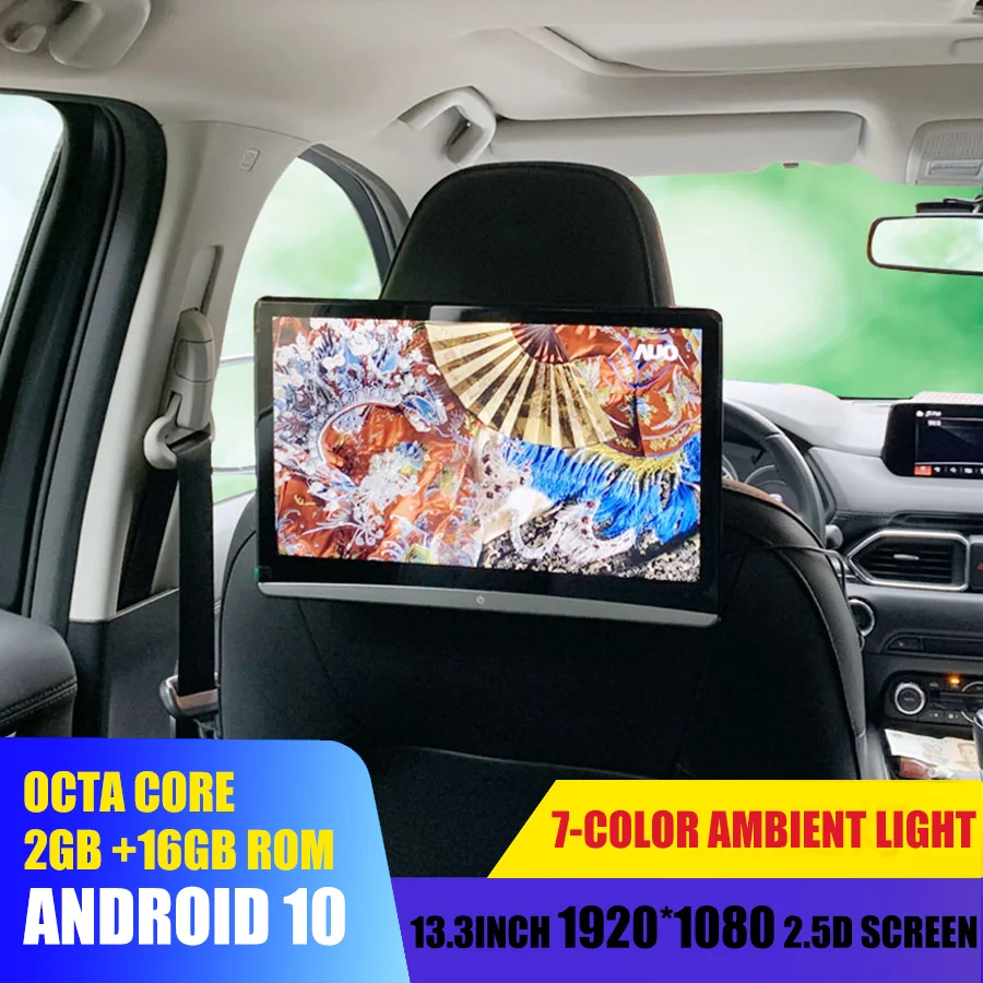 

Монитор в подголовник автомобиля, 13,3 дюйма, Android 10, HD 1080P, видео с сенсорным экраном, WIFI/Bluetooth/USB/SD/FM MP5, видеоплеер 2 ГБ + 16 Гб ROM
