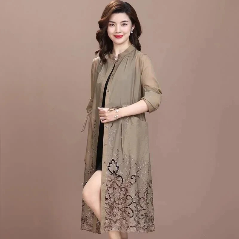 Ветровка с вышивкой Женская длинная Осенняя накидка 2021 высококачественный