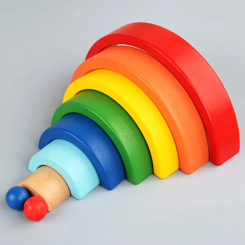 

Baby Montessori Wooden Toys Elemental Rainbow Stacking Blocks wooden baby toys educational toys rainbow