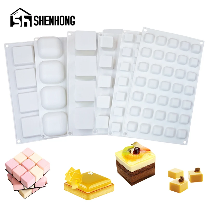 

SHENHONG 7 Types Cake Decorating Tools Square-Shaped 3d Silicone Mold Muffin Pan Mousse Mould Baking Form Kitchen Accessories