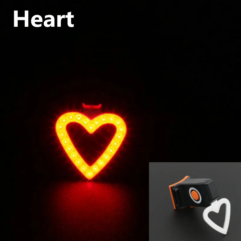 Bicycle Light USB Heart Type COB Bead High-brightness Warning Bone Round For MTB Road Bike Adjustable Taillight | Спорт и
