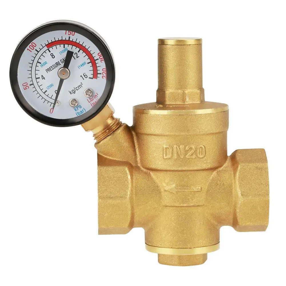 

DN20 NPT 3/4'' Regulator Brass Water Pressure Regulator Reducer PN 1.6 Adjustable With Gauge Meter For Hydraulic/Water Purifier