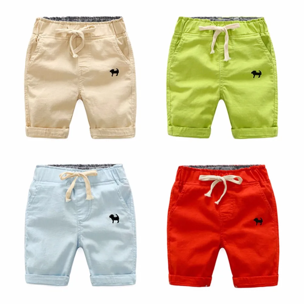 

Summer Active Shorts For Kids Boys Cotton Elastic Waist Embroidery Pants Toddler Kids Knee Length beach Trousers Clothing A0119
