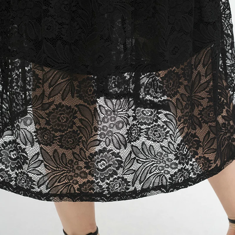 

2020 New European and American Large Lace Dress Loose Casual Large Girl's Plus-sized Round Neck Lace Dress Vestidos