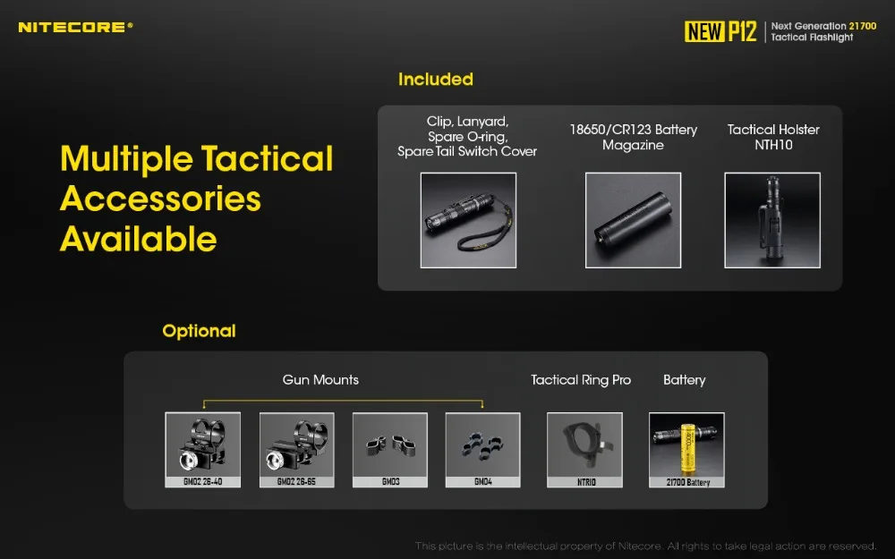 NITECORE, новинка, P12, тактический флэш-светильник, XP-L, HD, V6, Макс., 1200 люмен, луч, бросок, 238 м, уличный фонарь для сотрудников полиции, поисковый светильник