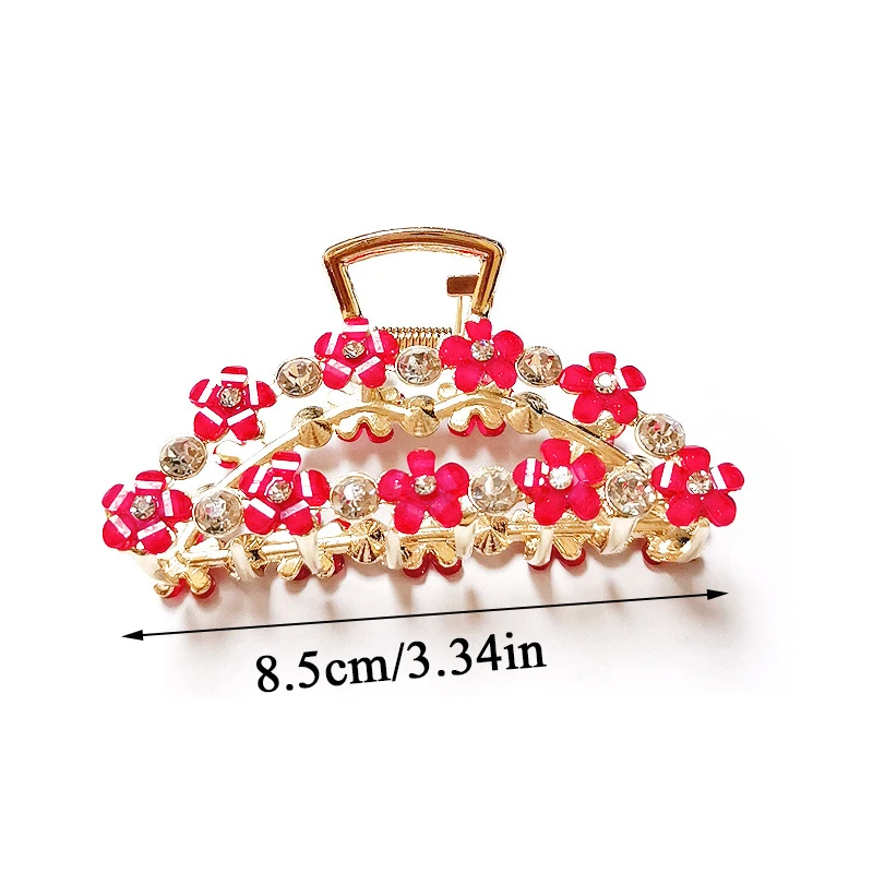 

Metal Hair Clip Fashion Sweet Flowers Rhinestones Claws Square Semicircle Shaped Clamps Hair Accessories Large Size Hairpins