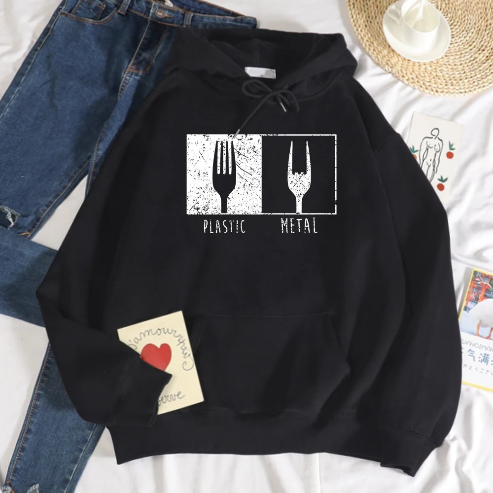 

Женская толстовка с капюшоном, модная повседневная толстовка большого размера с рисунком в виде вилки, осенняя Теплая Флисовая мужская оде...