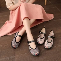 vintage embroidered shoes linen flower shoes handmade cloth shoes square dance shoes one pedal casual shoes