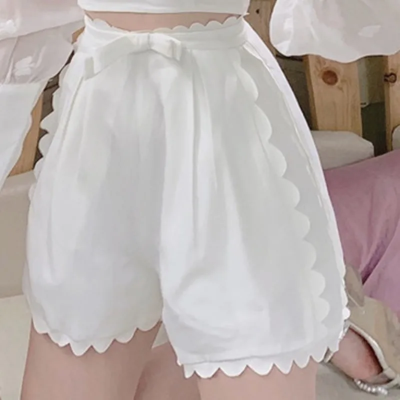 

French Hepburn Sweet Two Piece Sets Women Puff Sleeve Heavy Embroidery Top Wave Edge High Waist Shorts Suits Vetement Femme 2021