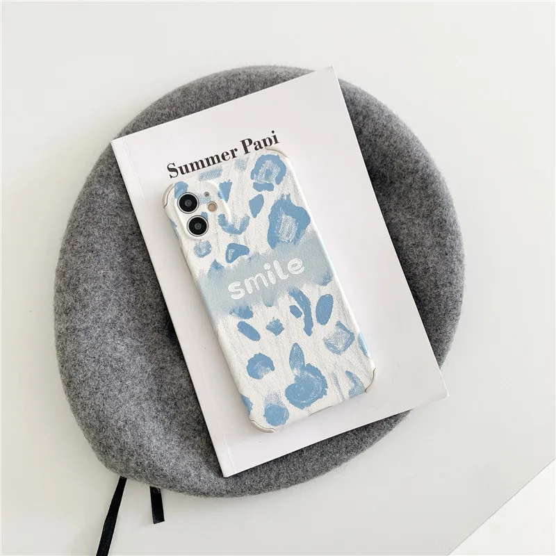 

Retro smile Blue splash ink painting art japanese Phone Case For iPhone 12 11 Pro Max Xr Xs Max 7 8 Plus x 7Plus case Cute cover