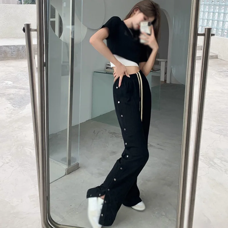 Спортивные штаны с боковыми пуговицами для женщин повседневные джоггеры на