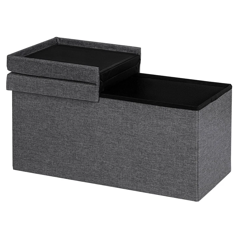 

30" Folding Storage Ottoman Sturdy High Quality MDF Frame Soft Breathable Faux Linen Fabric Covering Unique Flip Top Storage Box