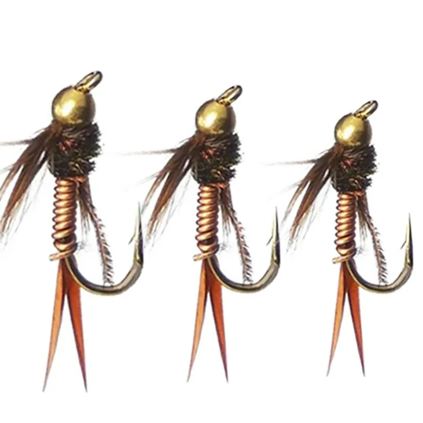 

3Pcs 3 Sizes Nymph Fly Tungsten Bead Head Wet Nymph Fishing Fake Lure for Trout Bass Fishing