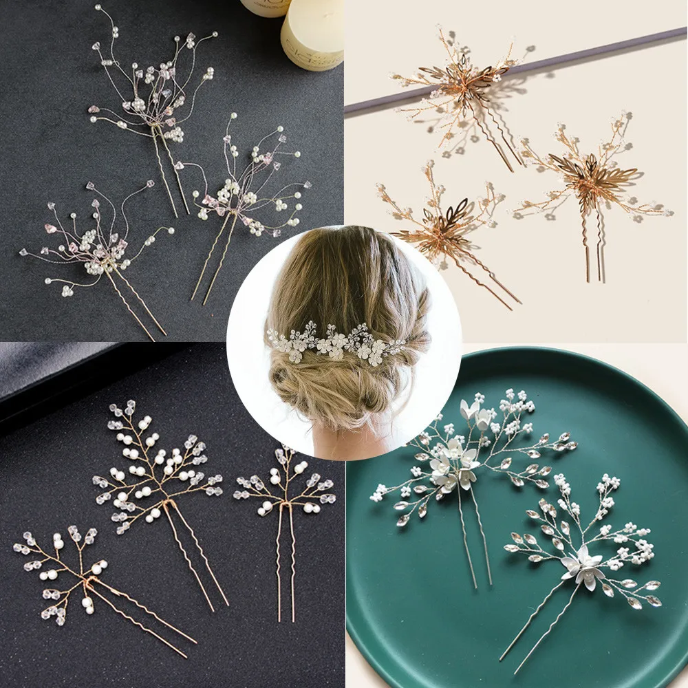 

Crystal Bridal Clips Hairpins Stick Pearl Rhinestone Hairpins Bridesmaid Tiara