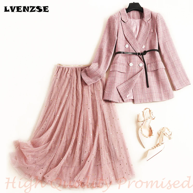 LVENZSE офисный костюм для дам женская форма Блейзер комплект юбка 2019 новая звезда