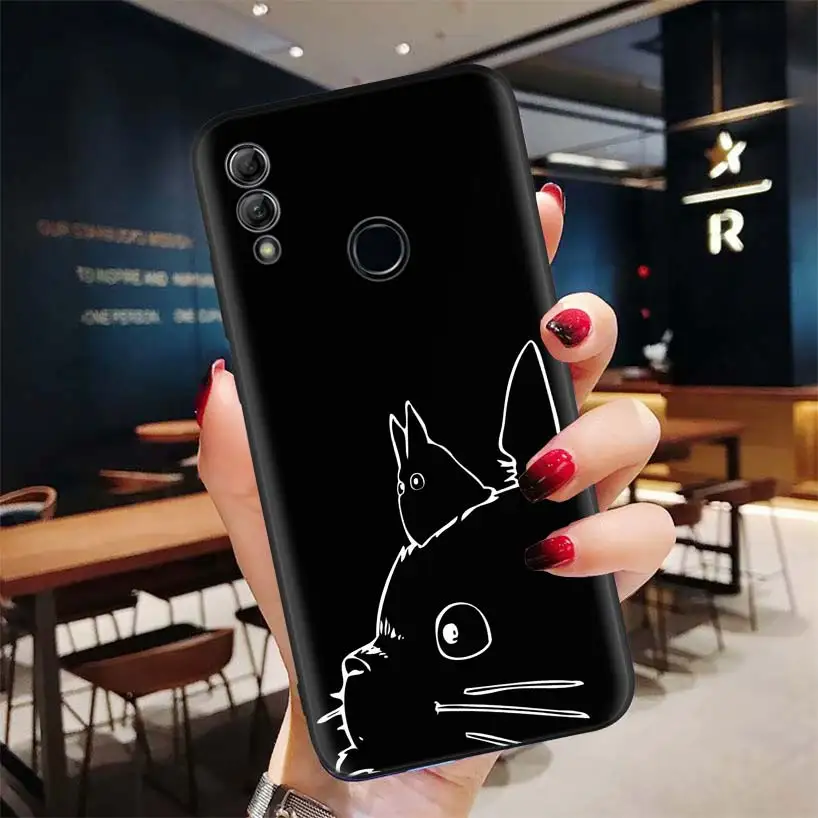 Чехол для телефона Studio Ghibli Totoro черный темно чехол Huawei Y9 Y5 Y6 Y7 2019 Honor 10 9 Lite 9X 8X 8 8A 7X 7A