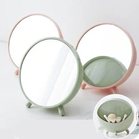 high definition desktop round vanity mirror with storage box portable plastic home bathroom desktop makeup mirror