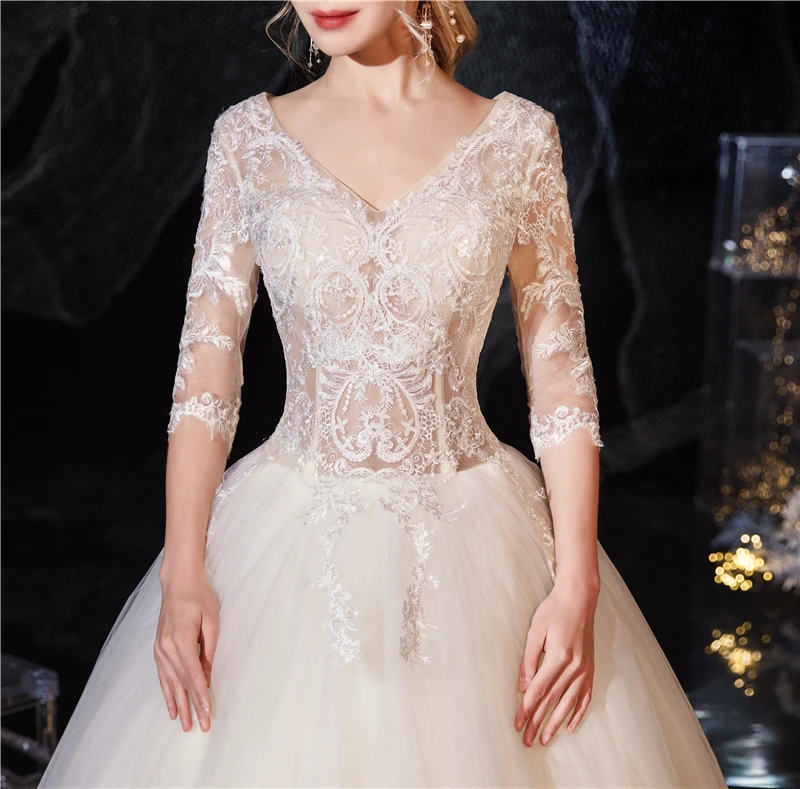 Женское кружевное свадебное платье элегантное винтажное с V-образным вырезом и