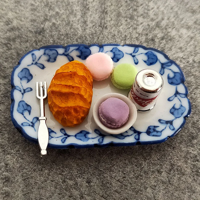 

1:12 миниатюрный набор для завтрака пирожное Макарон хлеб с подносом кукольный домик Кухня Еда комплект кукольного домика Кухня Еда аксессуа...