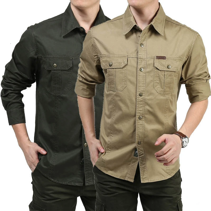 Мужская тактическая рубашка из чистого хлопка с длинным рукавом | Спорт и