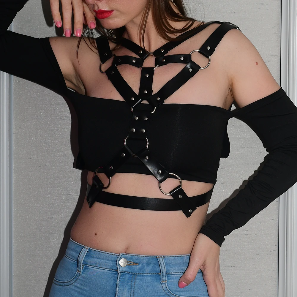 

CYX-KQ Women Sexy Garter Sexy Leather Harness Bra Garter Waist Belts Nightclub Adjustable Straps Suspenders Punk Goth Top Belt