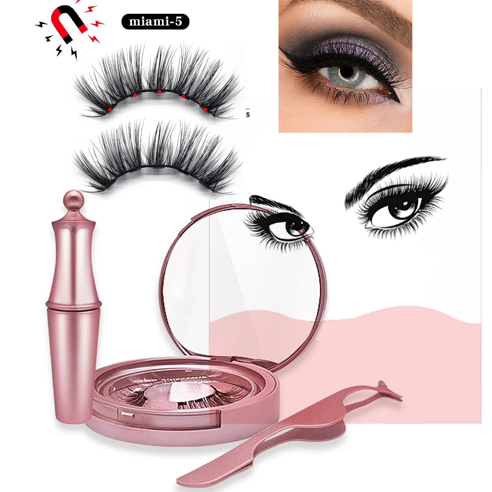 МБ 5 магнитный Набор накладных ресниц с подводка для глаз магниты черный жидкий