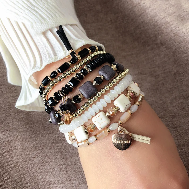 Fashion Korean Woven Beaded Bracelet Female Multi-layer Elastic Men's Jewelry Gift | Украшения и аксессуары