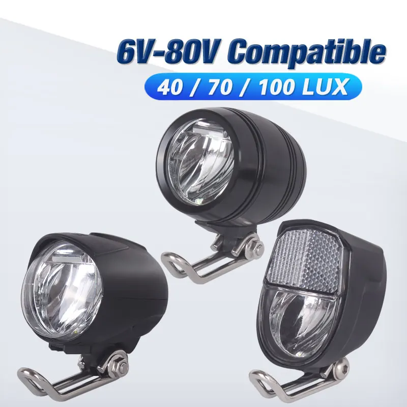 6V-80V 24V 36V 48V 60V Universal Compatible Electric bicycle E-bike Headlight Front Light Headlamp 1W 2W 3W 40 70 100 LUX