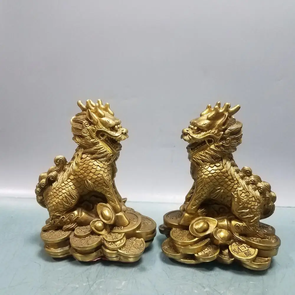

wedding decoration Lucky China Seikos red bronze Sitting Money Unicorn Statue Carving unicorn coin Town House