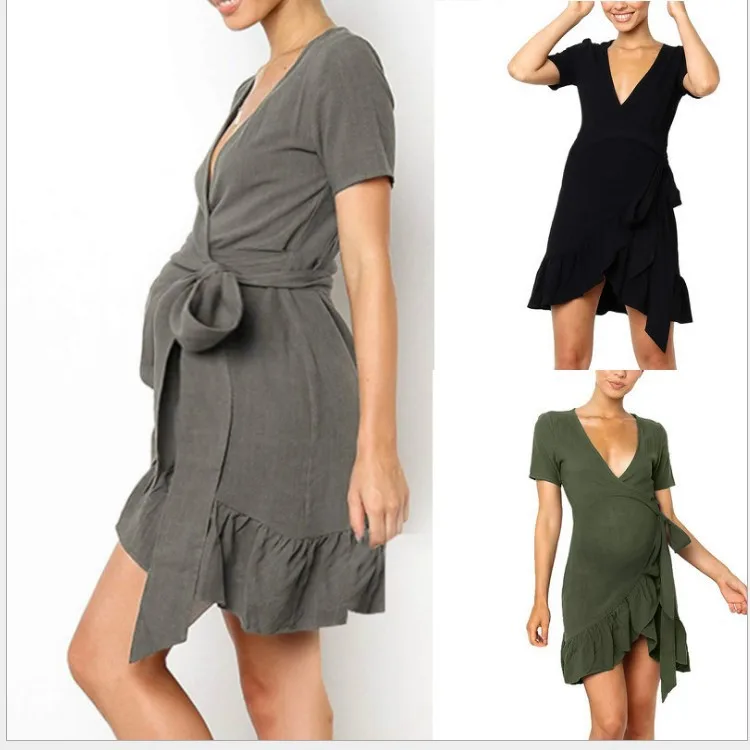 

Women's Maternity Sexy body-trimmed V-neck pleated lotus-leaf-side irregular dress Pregnancy Casual Irregular Daily Wearing